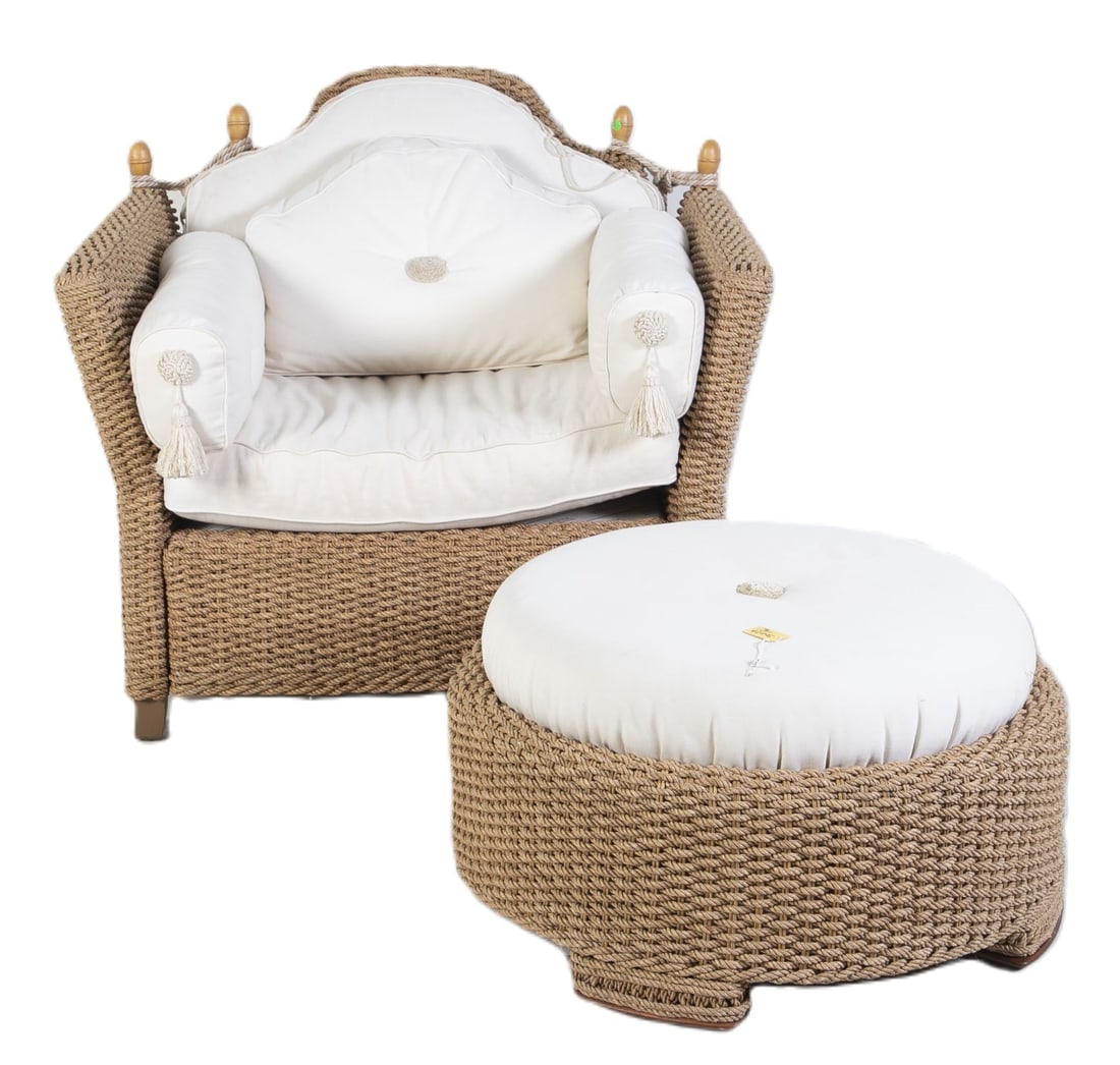 Smania woven rope and rattan lounge chair & ottoman (1 of 7)