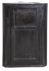 Chippendale black painted pine hanging corner cupboard