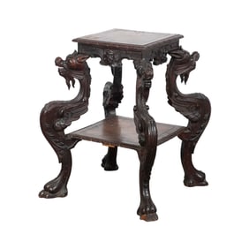 Mahogany 2-tier side table w/ griffins