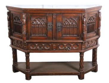 Oak Gothic revival cabinet