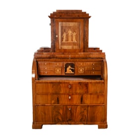 Empire style inlaid 2-part roll top desk