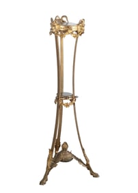 French style gilt metal and marble tiered plant stand with ram's
