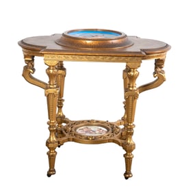 French style gilt carved and porcelain center table
