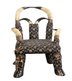 Child's size steer horn and hoof upholstered armchair