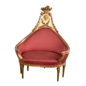 Louis XVI style gilt painted barrelback settee