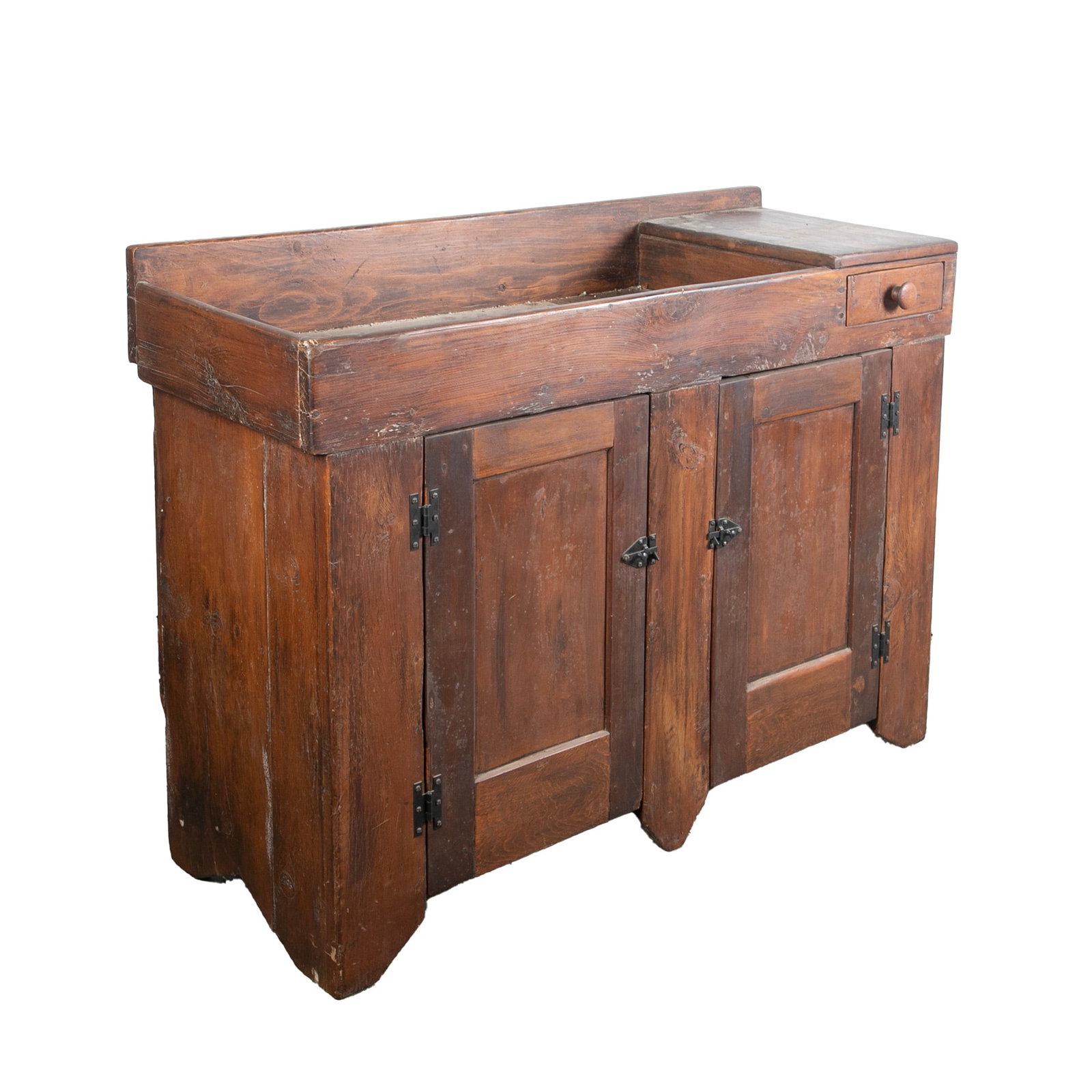 Pine dry sink: Pine dry sink, short drawer with mushroom pull over two paneled doors with interior shelf, 37"h x 52"w x 19"d