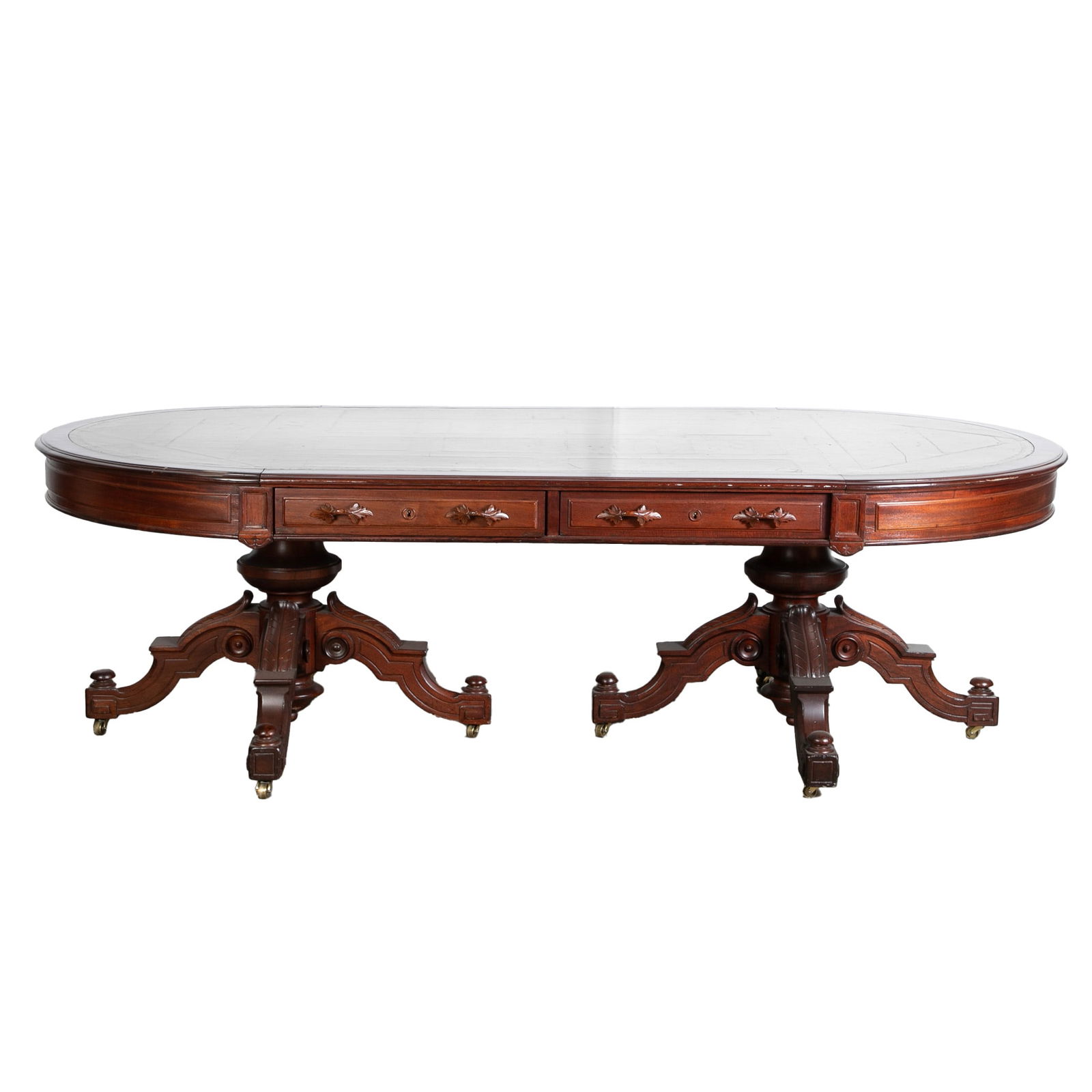 Victorian carved walnut leathertop library table (1 of 6)