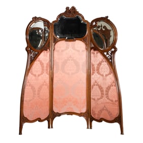 Carved Mahogany three panel folding screen, attributed to Maison Gouff-Jeune
