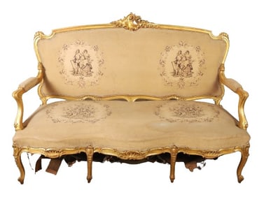 French style gilt carved needlepoint sofa