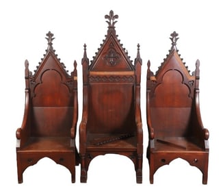 Lot of (3) Gothic 19th century Liturgical armchairs