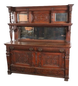 Heavily carved 3-piece oak buffet