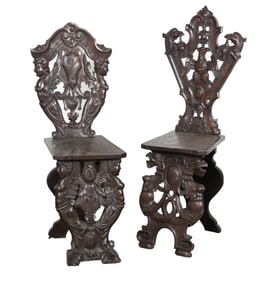 (2) Mahogany carved side chairs