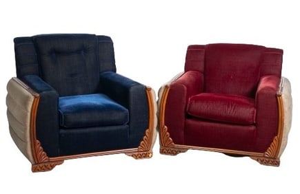 (2) Art Deco upholstered lounge chairs