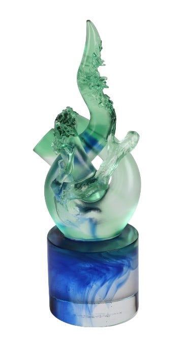 Tittot Chinese Crystal Sculpture: Tittot Chinese Crystal Sculpture, 9 1/8"H, 424/428, 2001, signed at underside, in original satin lined hard sided fitted box.