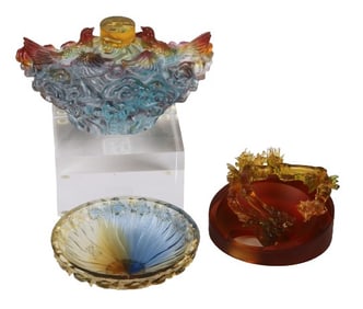 (3) Chinese Pat de Verre and Crystal Sculptures