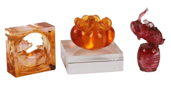 (3) Tittot Crystal Auspicious Animal Sculptures