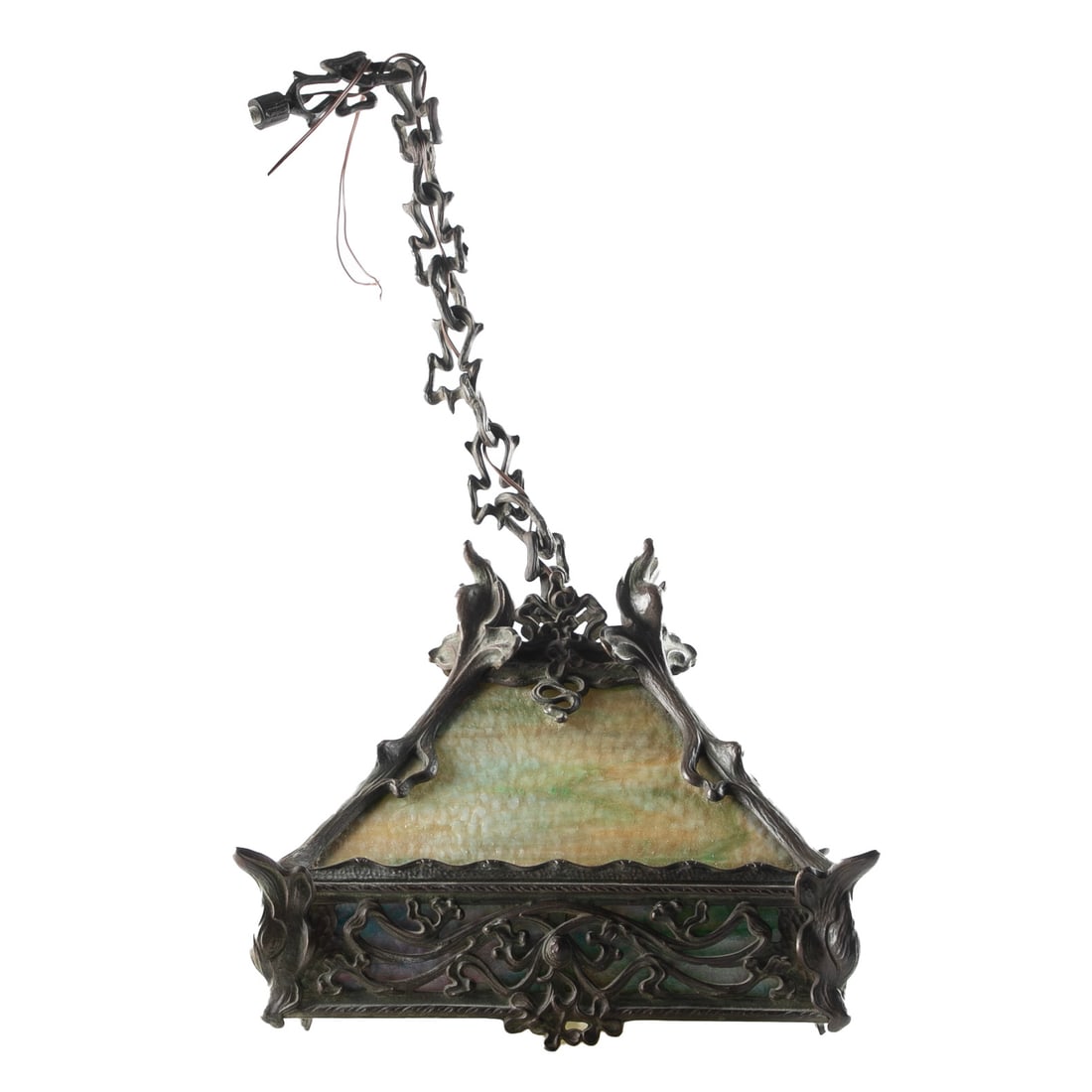 19th/20th C Cast Bronze Slag Glass Chandelier (1 of 10)