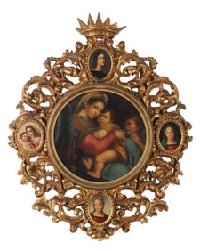 19th C Madonna & Child Painting in Baroque Frame