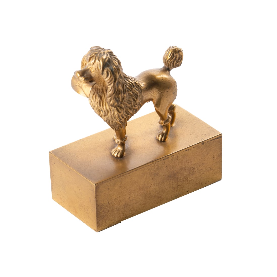 Continental Grand Tour gilt bronze figure of dog: Continental Grand Tour gilt bronze figure of dog with letter, 3-1/2" h
