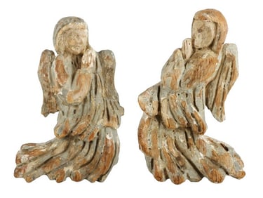 Pair of carved pine angel architectural elements