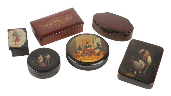 (6) 19th C Snuff and Trinket Boxes (1 of 15)
