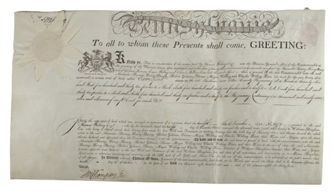 An 1806 Pa. land grant signed by Thomas McKean
