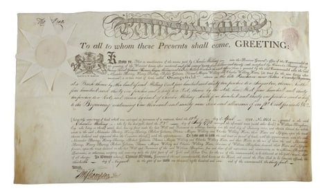An 1806 Pa. land grant signed by Thomas McKean