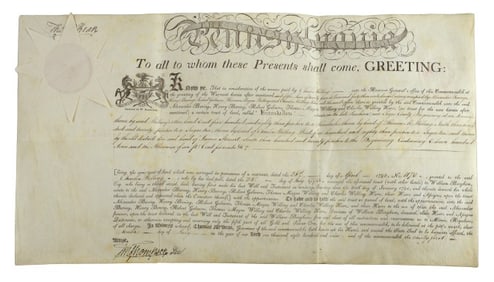 An 1806 Pa. land grant signed by Thomas McKean