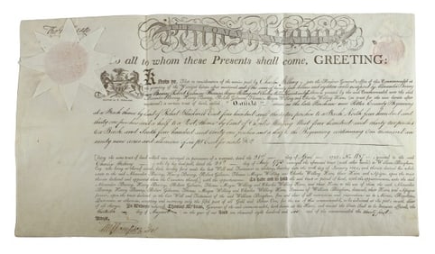 An 1806 Pa. land grant signed by Thomas McKean