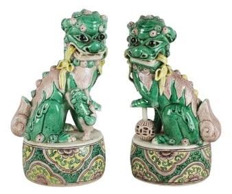 Pair of Chinese Famille Verte porcelain foo dogs
