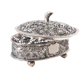 Chinese Export solid silver oval pierced cricket box
