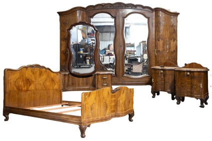 (5) Piece Circassian burled walnut Deco bedroom suite