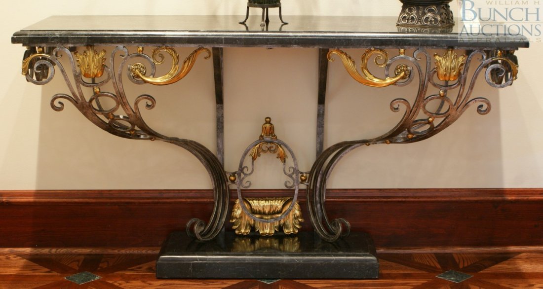Brass and wrought iron pier table in the rococo st