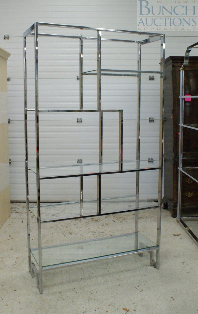 5-Shelf chrome and glass étagère, possibly by Knol: 5-Shelf chrome and glass étagère, possibly by Knoll, 79" h