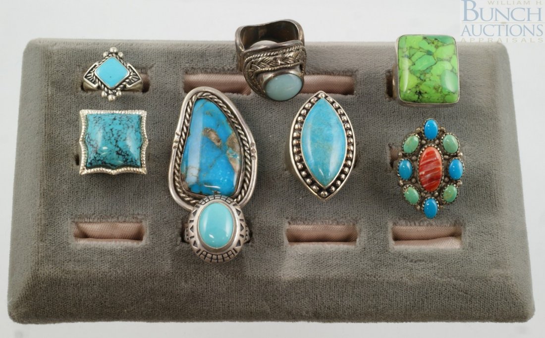 8 sterling silver rings, with turquoise and othe: 8 sterling silver rings, with turquoise and other stones, Mexico, china, 2.93 TO