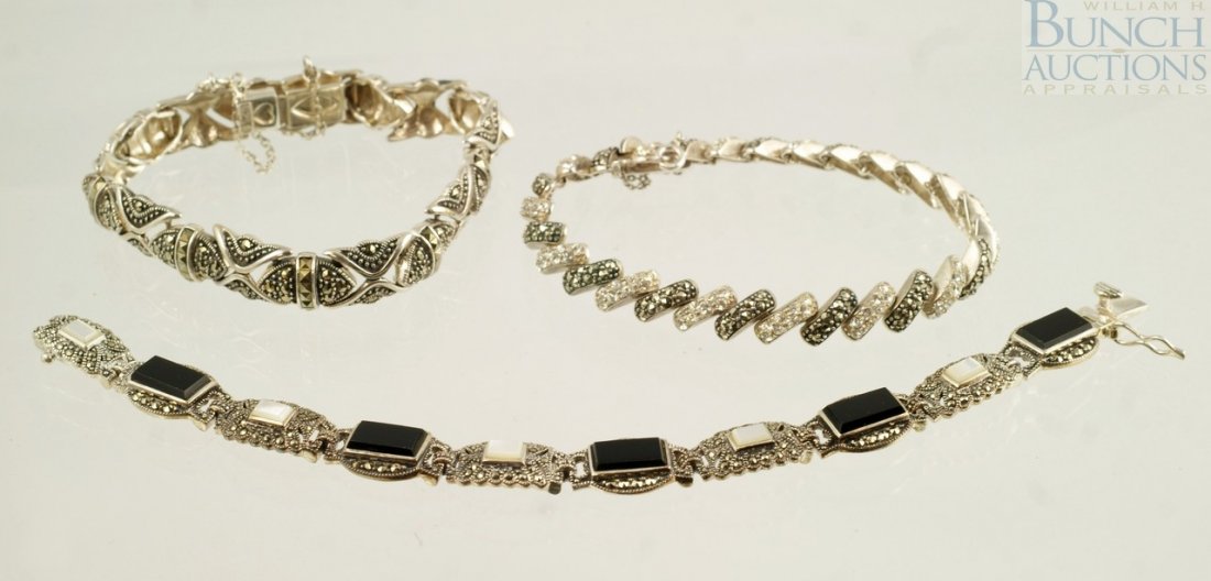 (3) sterling silver and marcasite bracelets, 2.3: (3) sterling silver and marcasite bracelets, 2.31 TO