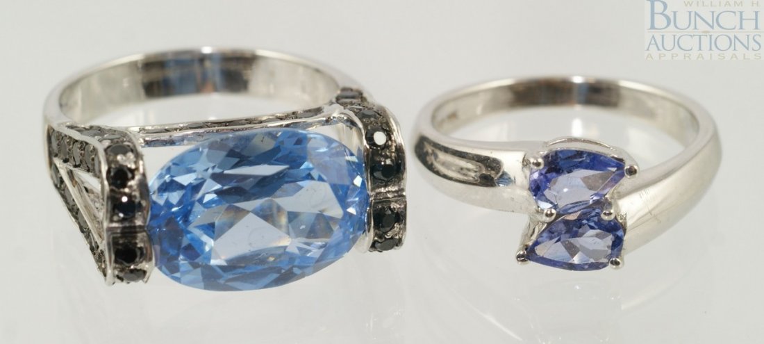 (2) 14K WG rings with light blue stones, sizes : (2) 14K WG rings with light blue stones, sizes 6-7, 6.1 dwt
