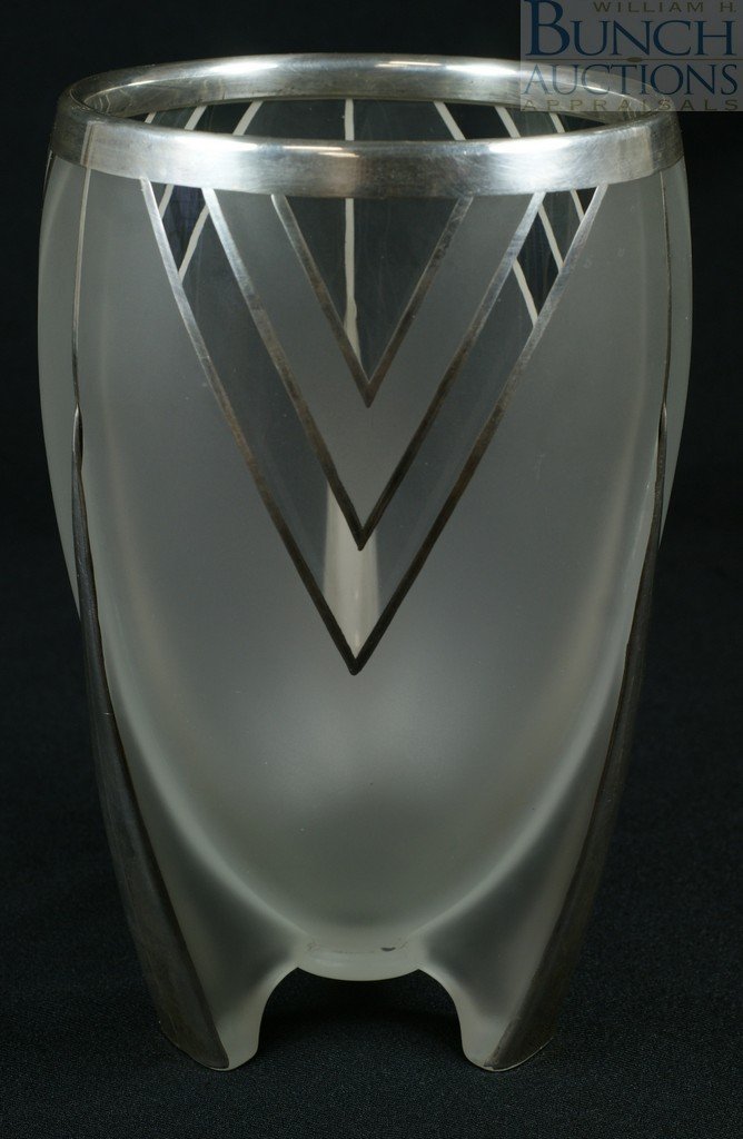 12276 Sterling silver overlay art deco frosted glass v