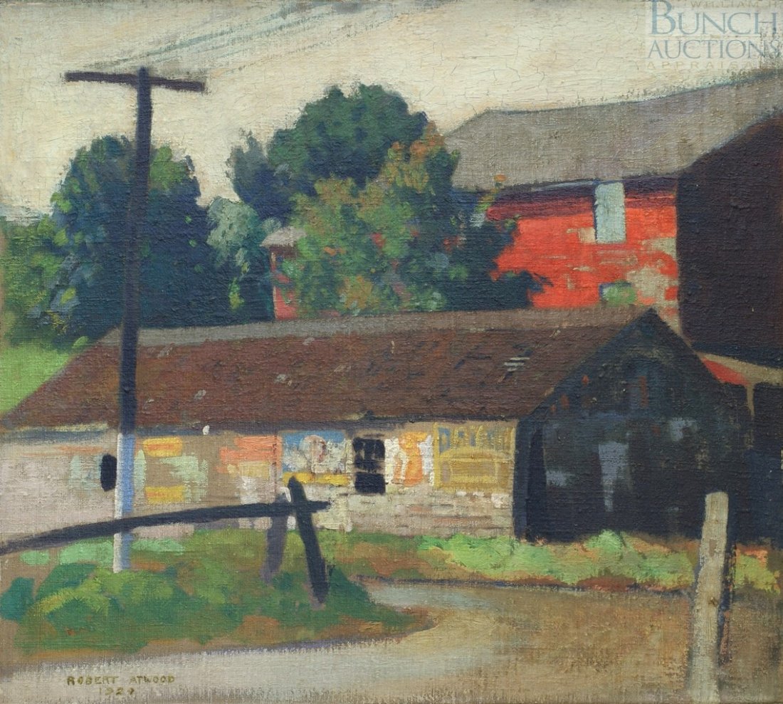 Robert Atwood, American, 1892-1970, o/c, Small T: Robert Atwood, American, 1892-1970, o/c, Small Town Landscape, 18" x 20", signed and dated 1929
