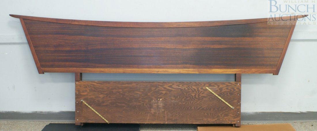 Nakashima for Widdicomb walnut Origins king siz: Nakashima for Widdicomb walnut Origins king size headboard, branded GEORGE NAKASHIMA, overall 101", base 55", retrofitted for a king size headboard