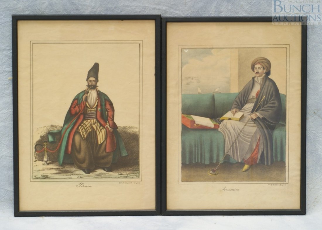 B Tatikian, (2) lithographs from Album of Costum: B Tatikian, (2) lithographs from Album of Costume Plates, Smyrna, c 1850, Persan, Armenian, images 9 1/2" x 7 1/2"