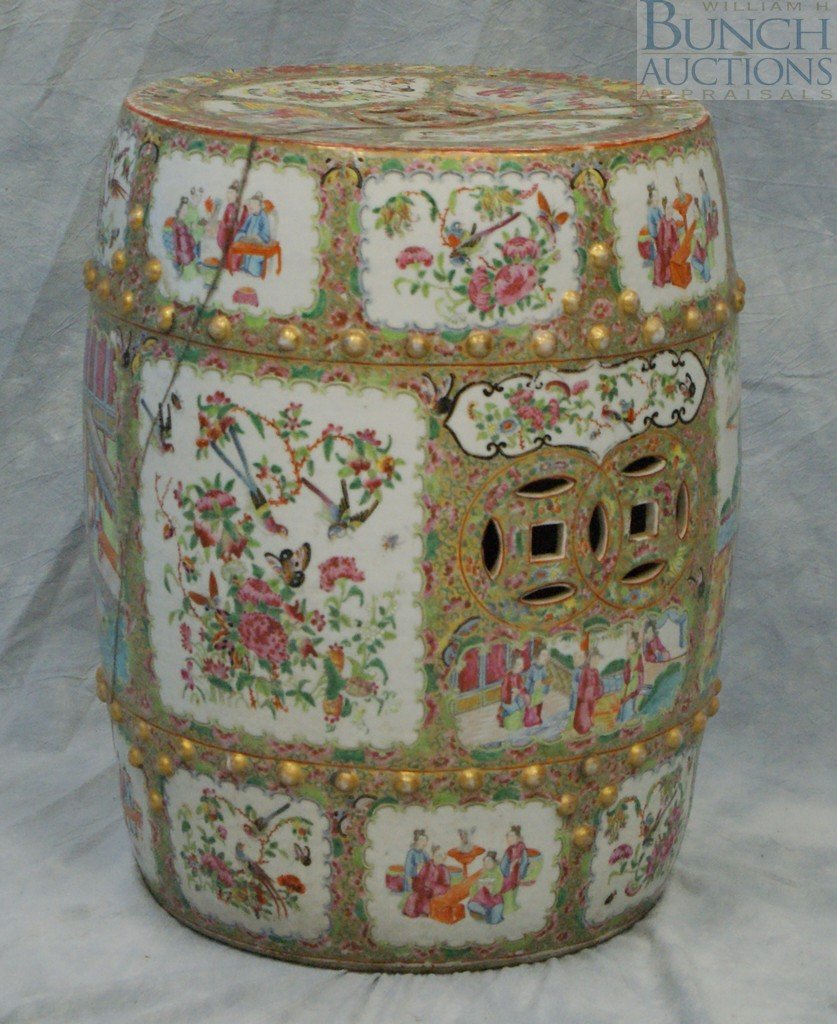 Rose Medallion garden seat, 19th c, extensive al: Rose Medallion garden seat, 19th c, extensive all around the body