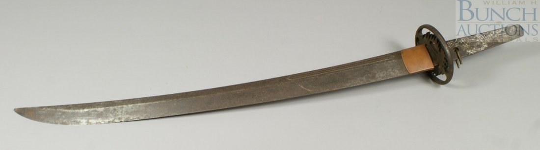 Japanese Short Sword from the Edo Period, Blade: Japanese Short Sword from the Edo Period, Blade is medium curved, culminating in a Chu Kissake (medium) point, this blade is done in the style of the 16th century Hurazukure Tanto (see ppgs 46 and 50,