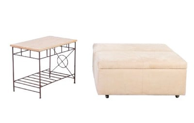 Contemporary upholstered storage ottoman, iron painted side table (1 of 4)