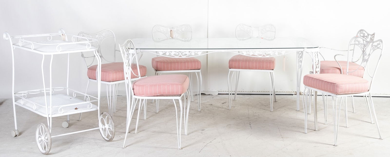 (8) pc Woodard style patio dining set w/ bar cart (1 of 4)