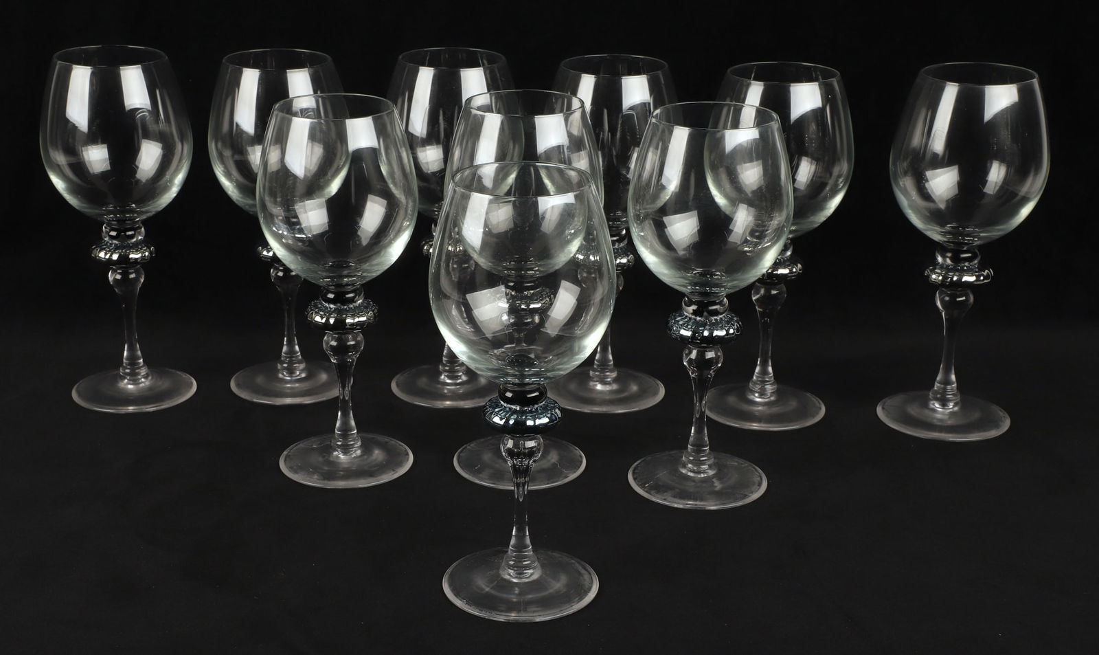 (10) Blown Glass Iridescent Bulb Stem Goblets (1 of 4)