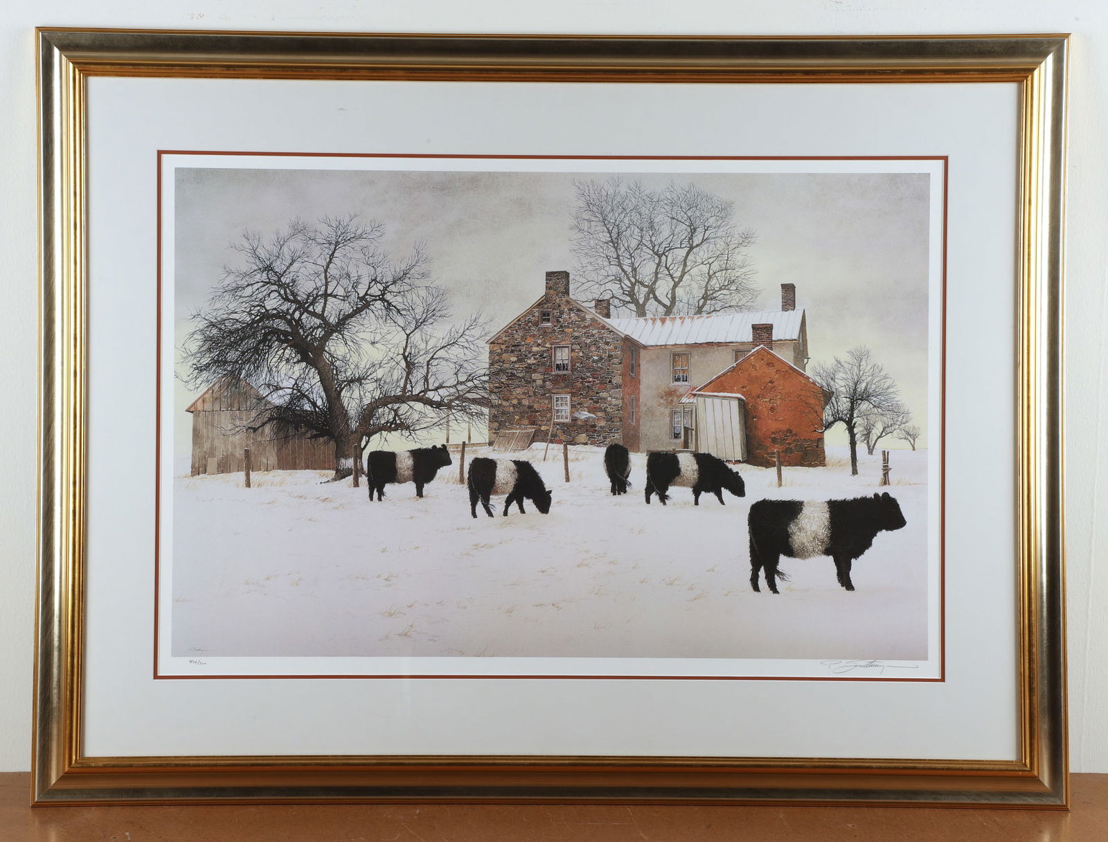 Peter Sculthorpe Signed Lithograph with Remarque: Peter Sculthorpe, American (b 1948) Signed lithograph "Huff Church Road", offset lithograph, pencil signed "P. Sculthorpe, edition 454/500, 20" x 31" image, framed 31-3/4" x 42-1/4", very good conditi