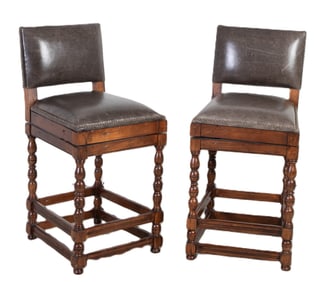 Pair Contemporary swivel leather barstools
