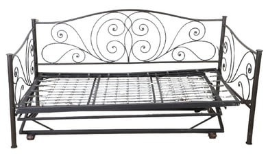 Scrolled metal trundle daybed