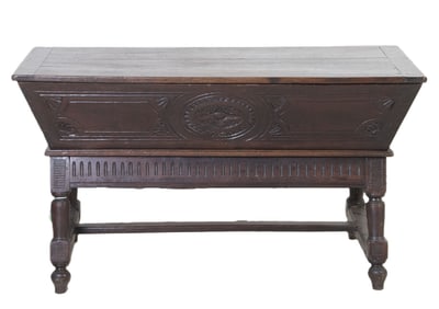 Carved oak dovetailed dough box